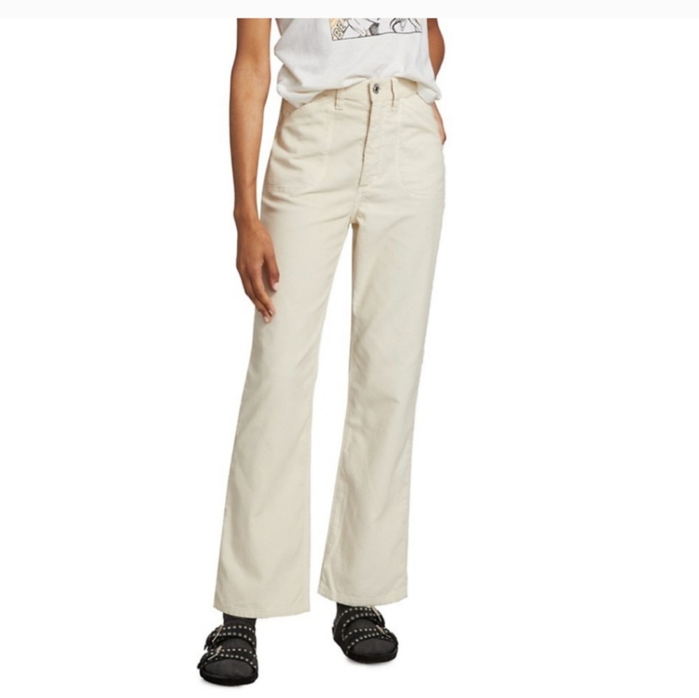 NWT- Re/Done 70s Pocket Loose Flare Corduroy Pants in Vintage Ivory Size 28